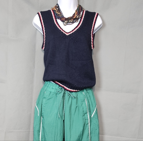 Upcycled Vintage Tennis Knit Vest with Red and White Preppy Trim - Picture 2 of 8